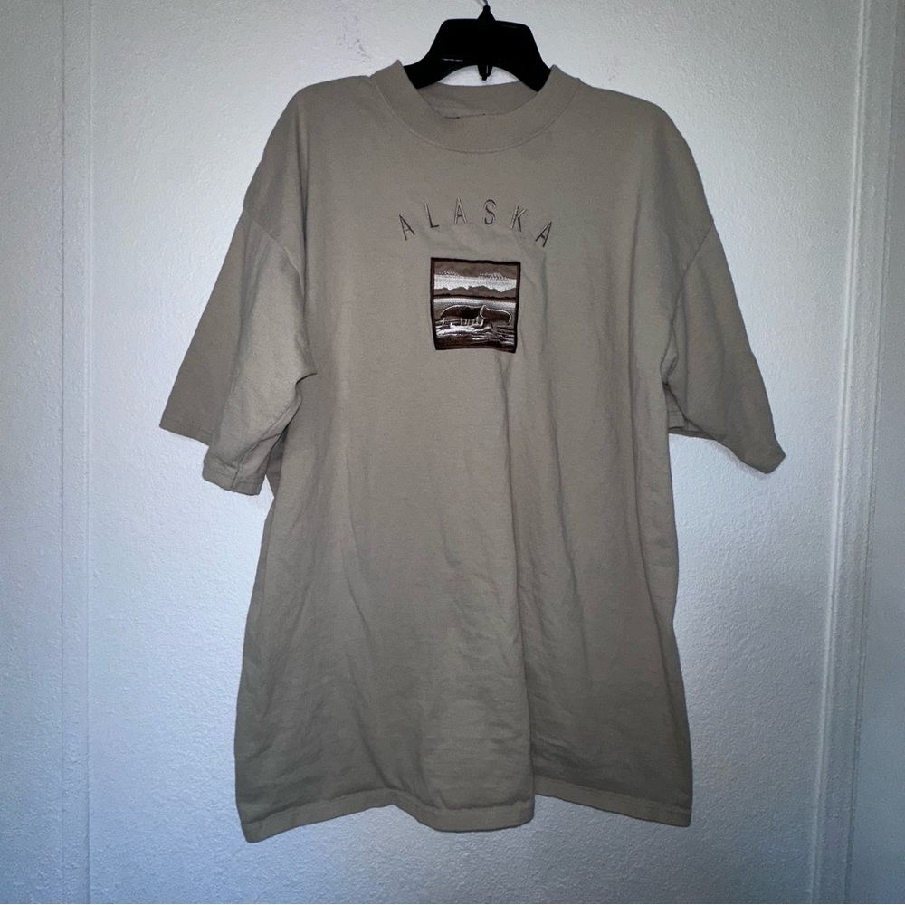 Vintage Habitat Wilderness Alaska Embroidered Men's T-Shirt Beige Cotton XL